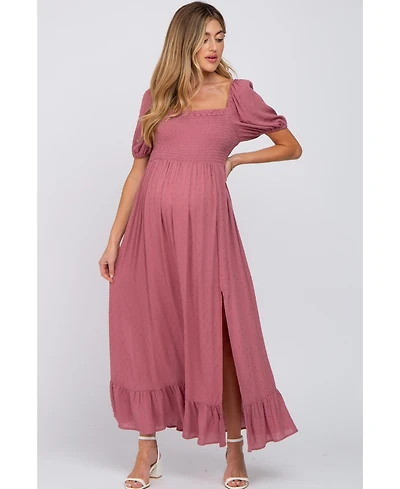 Pinkblush Maternity Mauve Swiss Dot Square Neck Smocked Maxi Dress