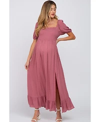 Pinkblush Maternity Mauve Swiss Dot Square Neck Smocked Maxi Dress