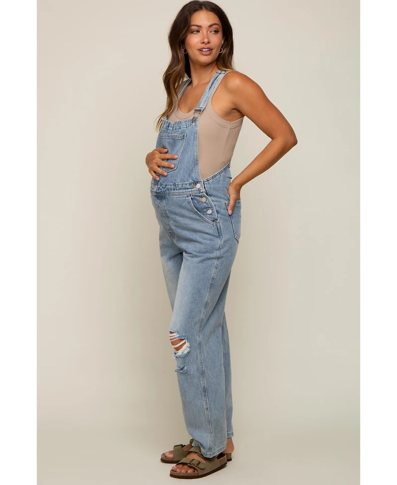 Pinkblush Maternity Light Wash Distressed Overalls