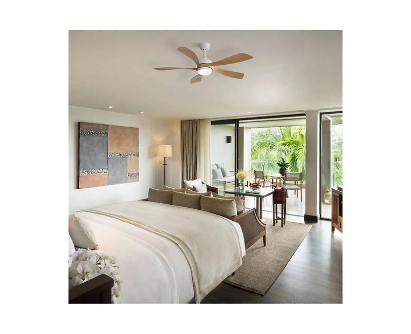 Sofucor 52-inch Modern Downrod Indoor Abs 5 Blades Led Light with Remote Control Support Six Speed Ajustable Ceiling Fan