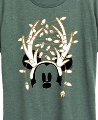 Disney Mickey Mouse Antlers ans Christmas Lights Women's Short Sleeve Graphic T-shirts