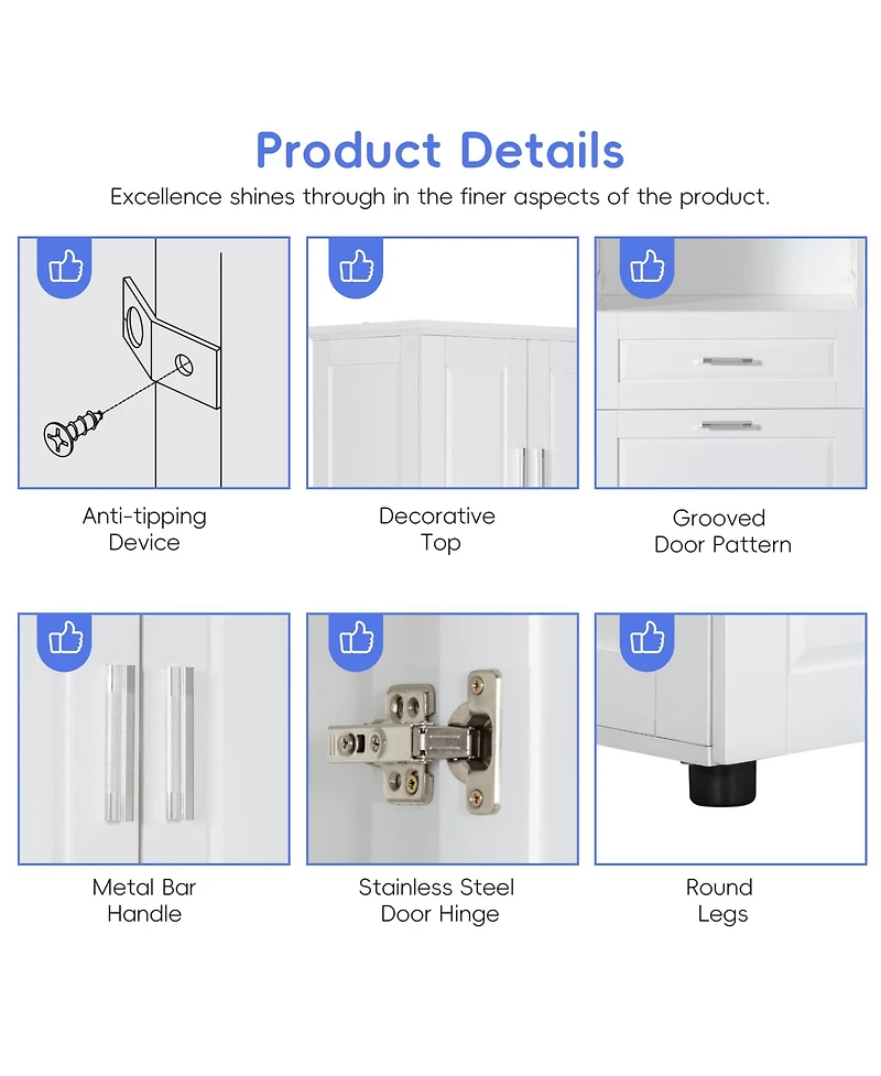 Casainc Tall Bathroom Cabinet with Laundry Basket, Tilt-Out Hamper and Upper Storage