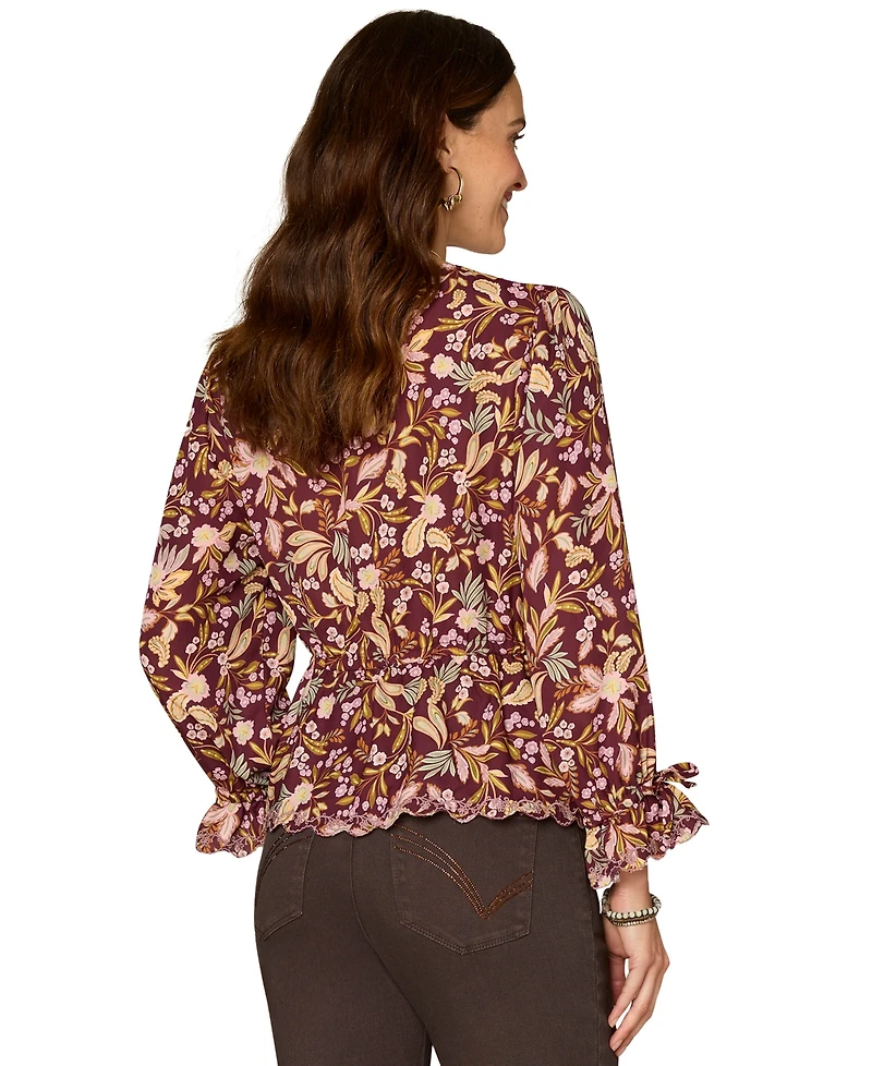 Democracy Petite V-Neck Printed Woven Top