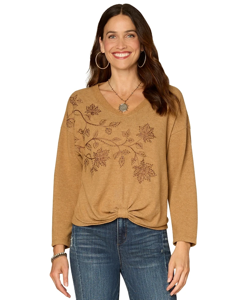 Democracy Petite V-Neck Knot Hem Top