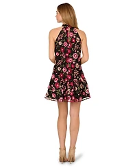 Adrianna Papell Women's Halter Neck Embroidered Short Dress