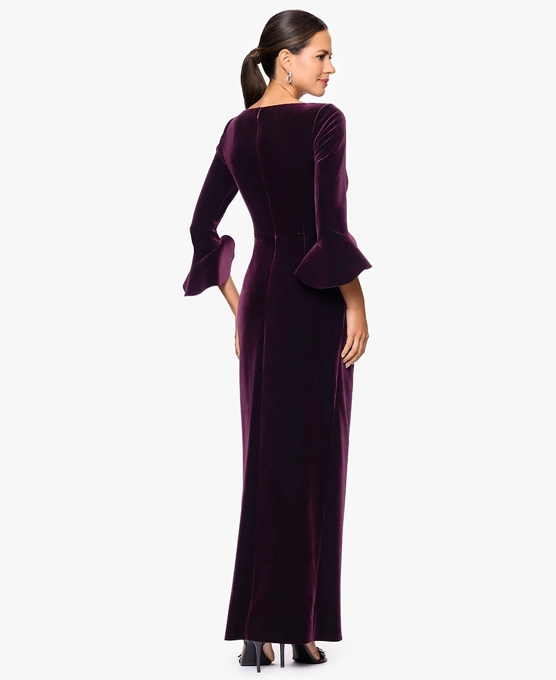 Betsy & Adam Women's Velvet Long Sleeve V-Neck Gown
