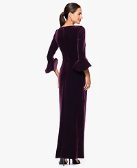 Betsy & Adam Women's Velvet Long Sleeve V-Neck Gown