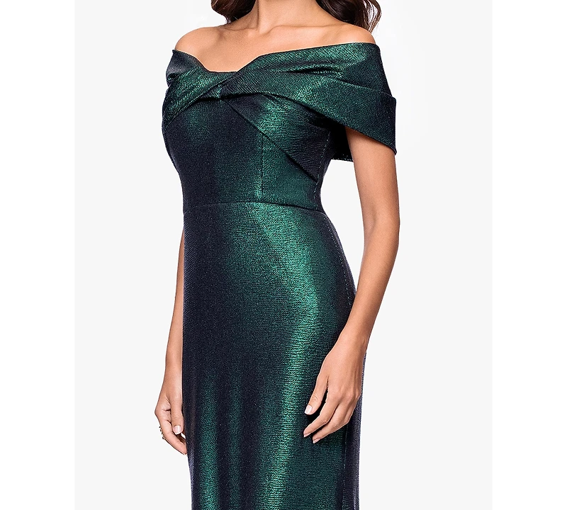 Betsy & Adam Women's Long Off-The-Shoulder Gown