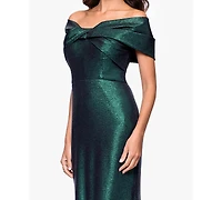 Betsy & Adam Women's Long Off-The-Shoulder Gown
