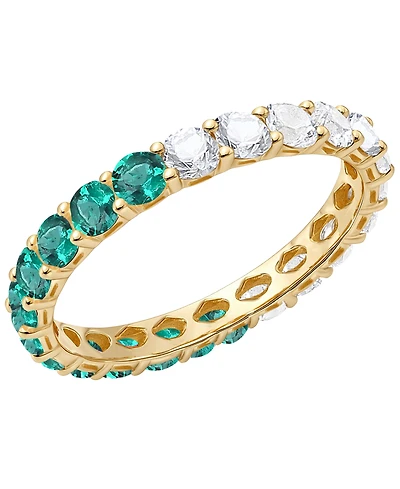Macy's Lab-Grown Emerald (5/8 ct. t.w.) and Lab-Grown White Sapphire (1 ct. t.w.) Band Ring in 14K Gold Over Sterling Silver