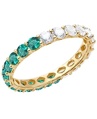 Macy's Lab-Grown Emerald (5/8 ct. t.w.) and Lab-Grown White Sapphire (1 ct. t.w.) Band Ring in 14K Gold Over Sterling Silver
