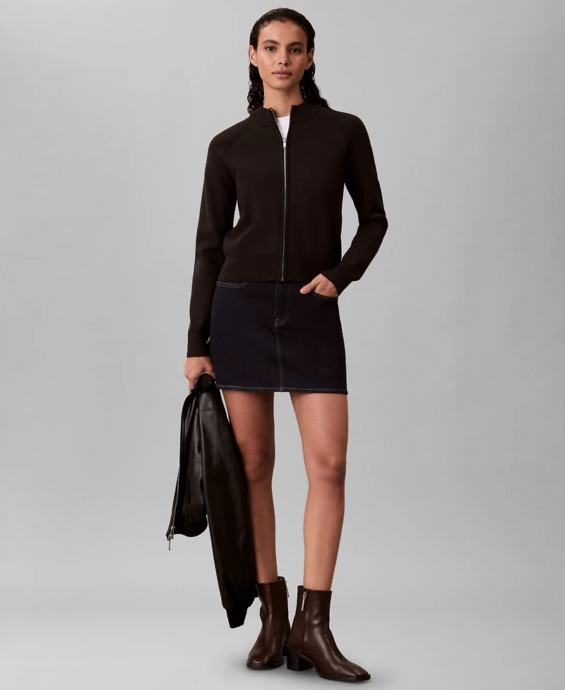 Calvin Klein Jeans Women's Technical Long Sleeve Mock Neck Cardigan Sweater