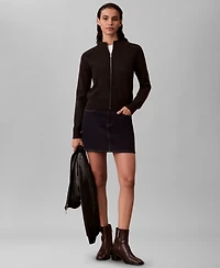 Calvin Klein Jeans Women's Technical Long Sleeve Mock Neck Cardigan Sweater