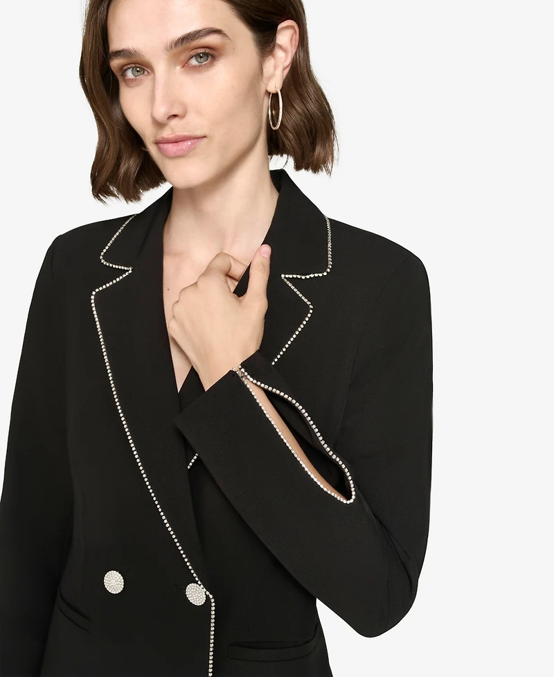 Karl Lagerfeld Paris Women's Embellished Trim Collared Blazer Dress