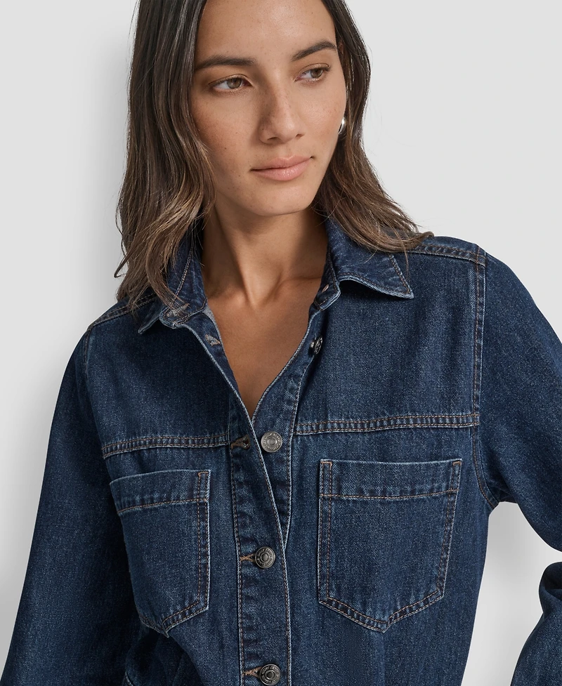 Dkny Jeans Women's Button-Down Long-Sleeve Denim Dress