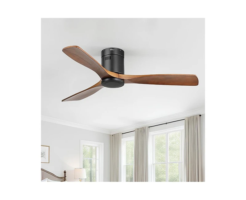 52-inch Modern 3 Solid Wood Blade Ceiling Fan with 6-speed Remote Control and Forward Reverse Rotation Function for Indoor