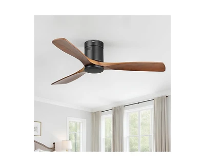 52-inch Modern 3 Solid Wood Blade Ceiling Fan with 6-speed Remote Control and Forward Reverse Rotation Function for Indoor