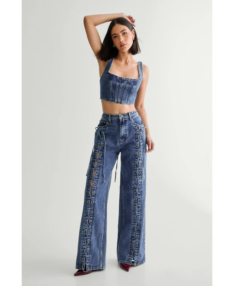 Nasty Gal Women's Lace Front Detail Jean