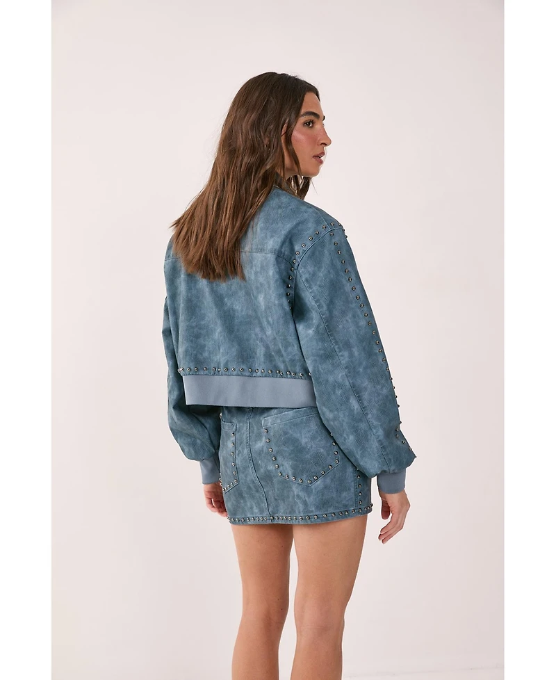 Nasty Gal Women's Leather Studded Bomber Jacket
