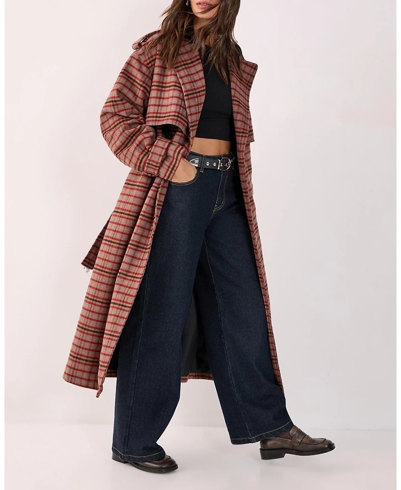 Nasty Gal Women's Check Vinyl Collar Trench Coat