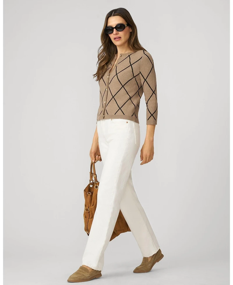 Cable & Gauge Women's Argyle Crewneck Cardigan