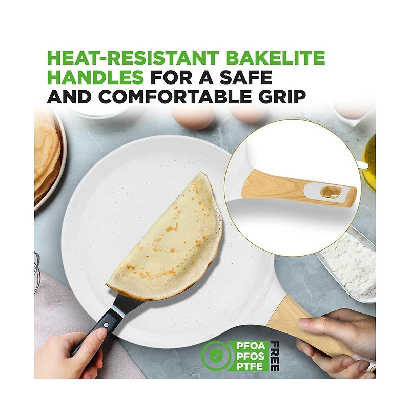 NutriChef 11” Non-Stick Crepe Pan with Wooden Spreader (NCMKCP002411WT)