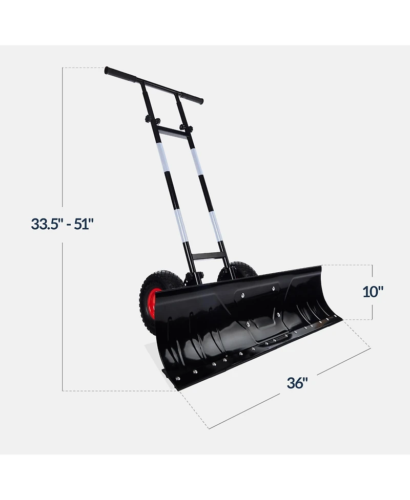 Best Choice Products 36in Hand Snow Pusher w/ 2 Wheels, Adjustable Handle, Blade Angle, Reflective Tape