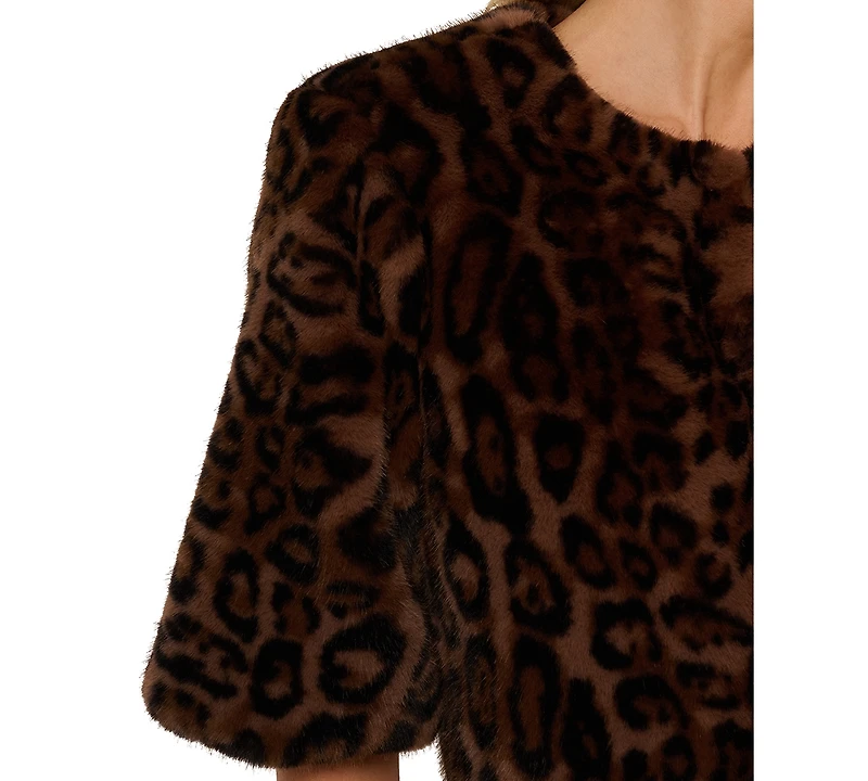 Adrianna Papell Women's Leopard Print Crewneck Jacket