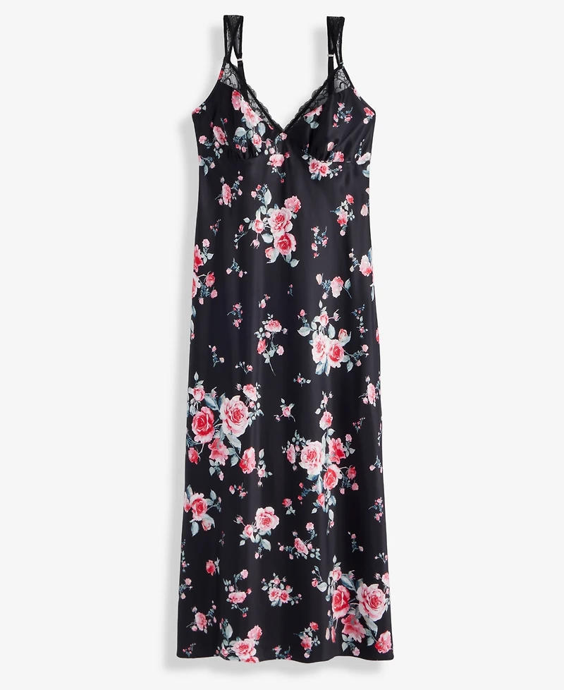 I.n.c. International Concepts Women's Printed Lace Trim Satin Gown, Created for Macy's