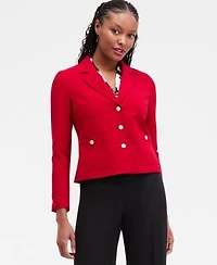 Kasper Womens Stretch Crepe Three Button Jacket Floral Print Pleated Shoulder Blouse Stretch Crepe Wide Leg Pants