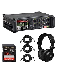 Zoom F8n Pro 8-Channel Multi-Track Field Recorder, Bundle with 128GB Memory Card, TAPH100 Headphones, 3x 25' Microphone Cable