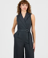 Calvin Klein Women's Pinstriped Notched Collar Jumpsuit
