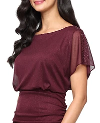 Sl Fashions Petite Long Glitter Round Neck Mesh Dress