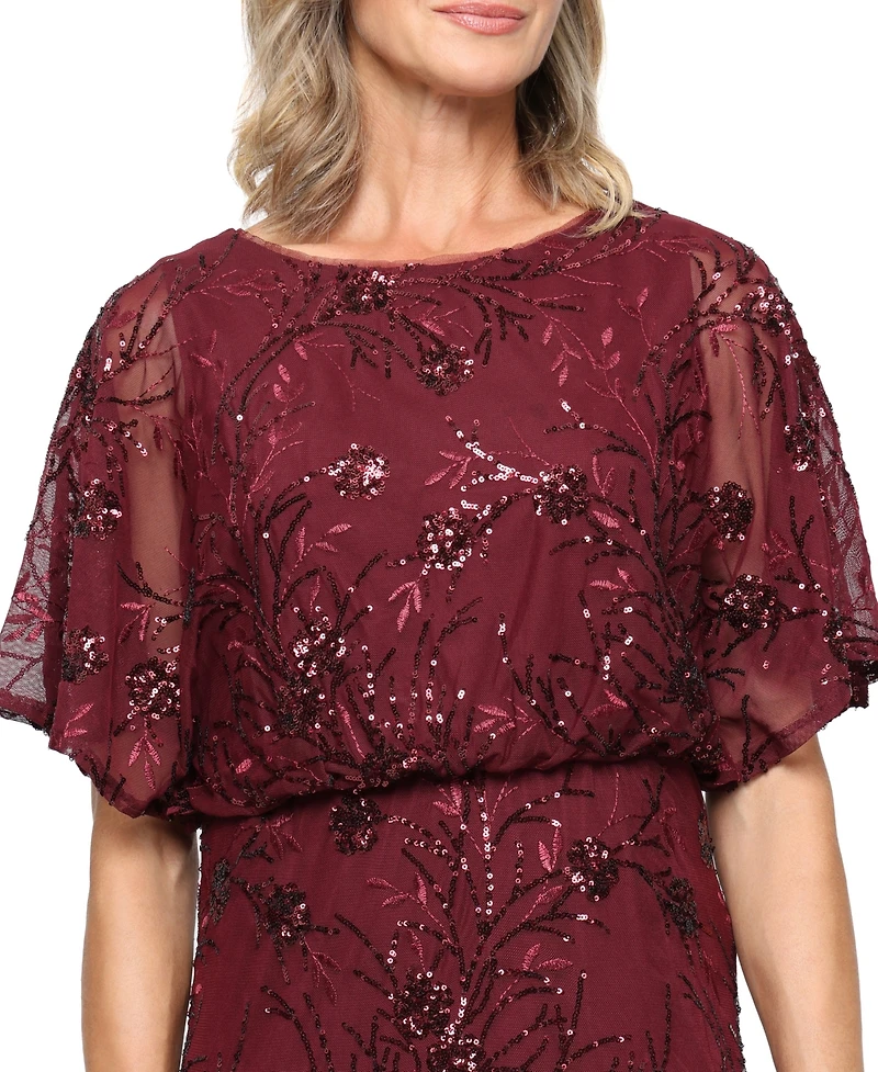Sl Fashions Women's Sequined Blouson Midi Dress