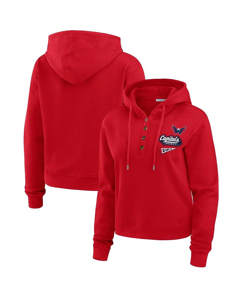 Wear by Erin Andrews Women's Red Washington Capitals Waffle-Knit Pullover Hoodie