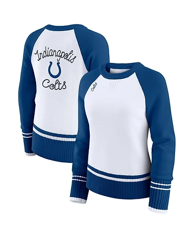 Wear by Erin Andrews Women's White/Royal Indianapolis Colts Color Block Raglan Sweater