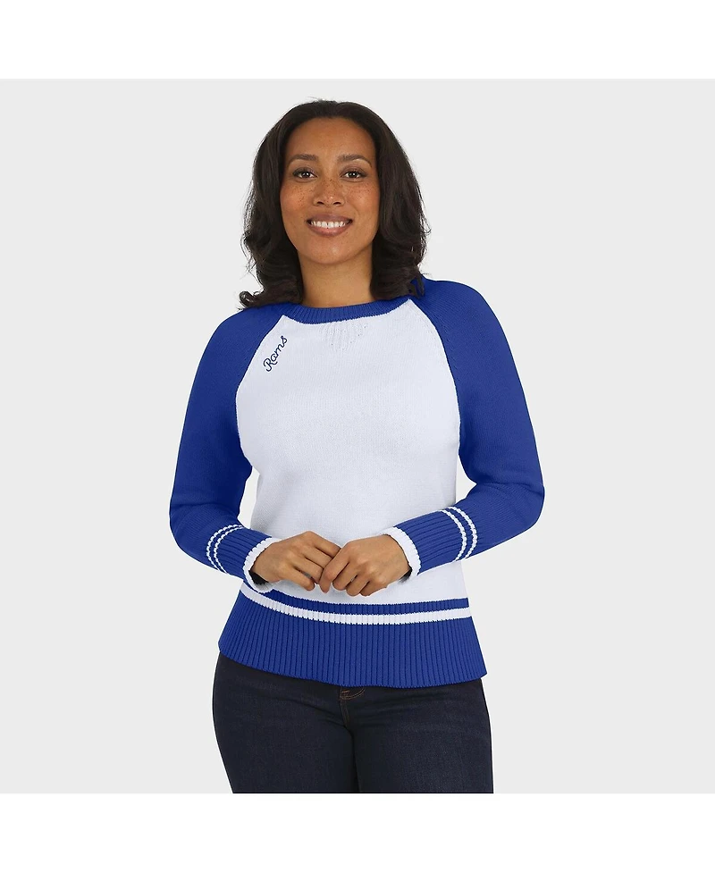 Wear by Erin Andrews Women's White/Royal Los Angeles Rams Color Block Raglan Sweater