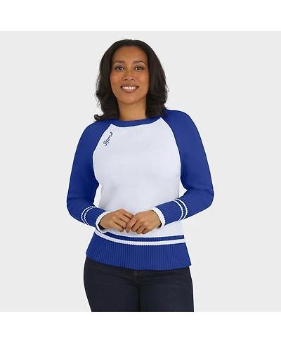 Wear by Erin Andrews Women's White/Royal Los Angeles Rams Color Block Raglan Sweater