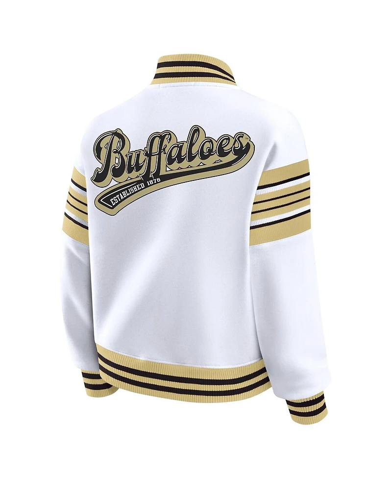 Wear by Erin Andrews Women's White/Gold Colorado Buffaloes Satin Stitch Full-Snap Fleece Sweatshirt Jacket