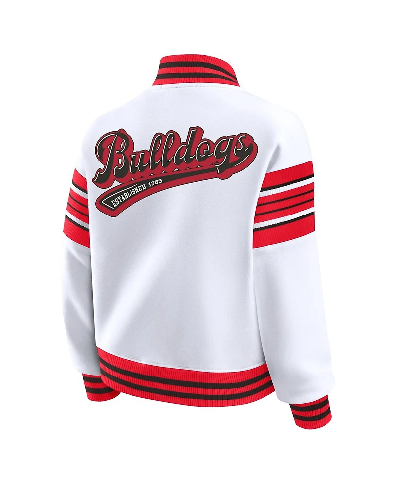 Wear by Erin Andrews Women's White/Red Georgia Bulldogs Satin Stitch Full-Snap Fleece Sweatshirt Jacket