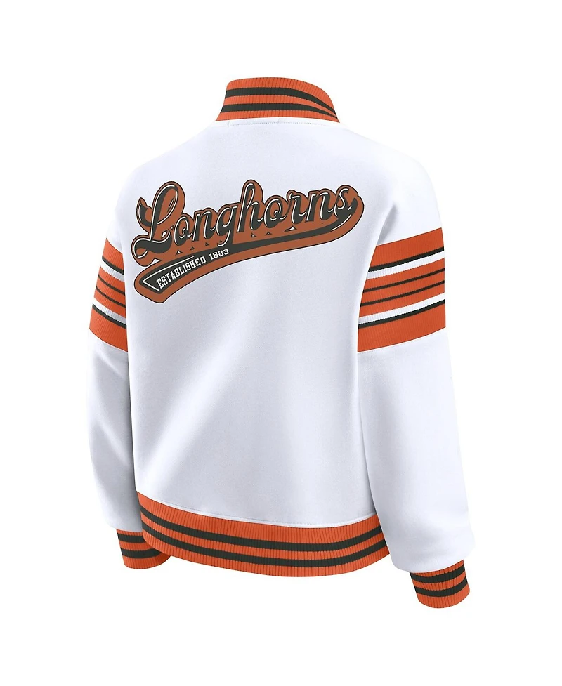 Wear by Erin Andrews Women's White/Texas Orange Texas Longhorns Satin Stitch Full-Snap Fleece Sweatshirt Jacket
