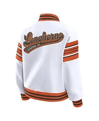 Wear by Erin Andrews Women's White/Texas Orange Texas Longhorns Satin Stitch Full-Snap Fleece Sweatshirt Jacket