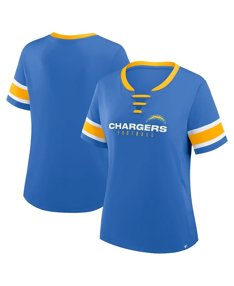Fanatics Women's Powder Blue Los Angeles Chargers Redzone Draw Play Athena Lace-Up T-Shirt