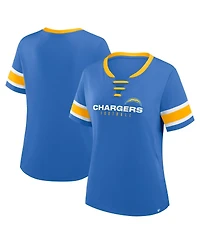Fanatics Women's Powder Blue Los Angeles Chargers Redzone Draw Play Athena Lace-Up T-Shirt