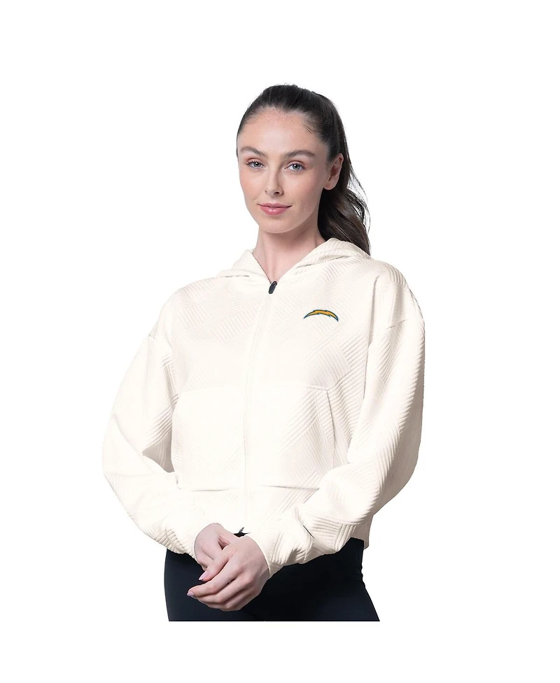 Msx by Michael Strahan Women's Cream Los Angeles Chargers Eleanor Full-Zip Hoodie