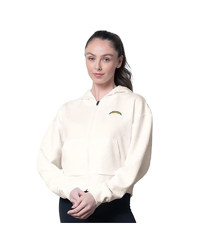 Msx by Michael Strahan Women's Cream Los Angeles Chargers Eleanor Full-Zip Hoodie
