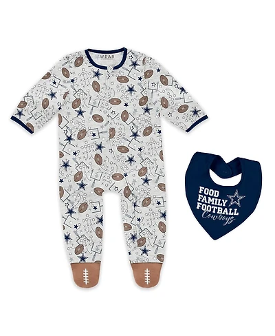 Wear by Erin Andrews Baby Boys and Girls Newborn 3-Piece Dallas Cowboys Sleep and Play Full-Zip Sleeper Bib Set