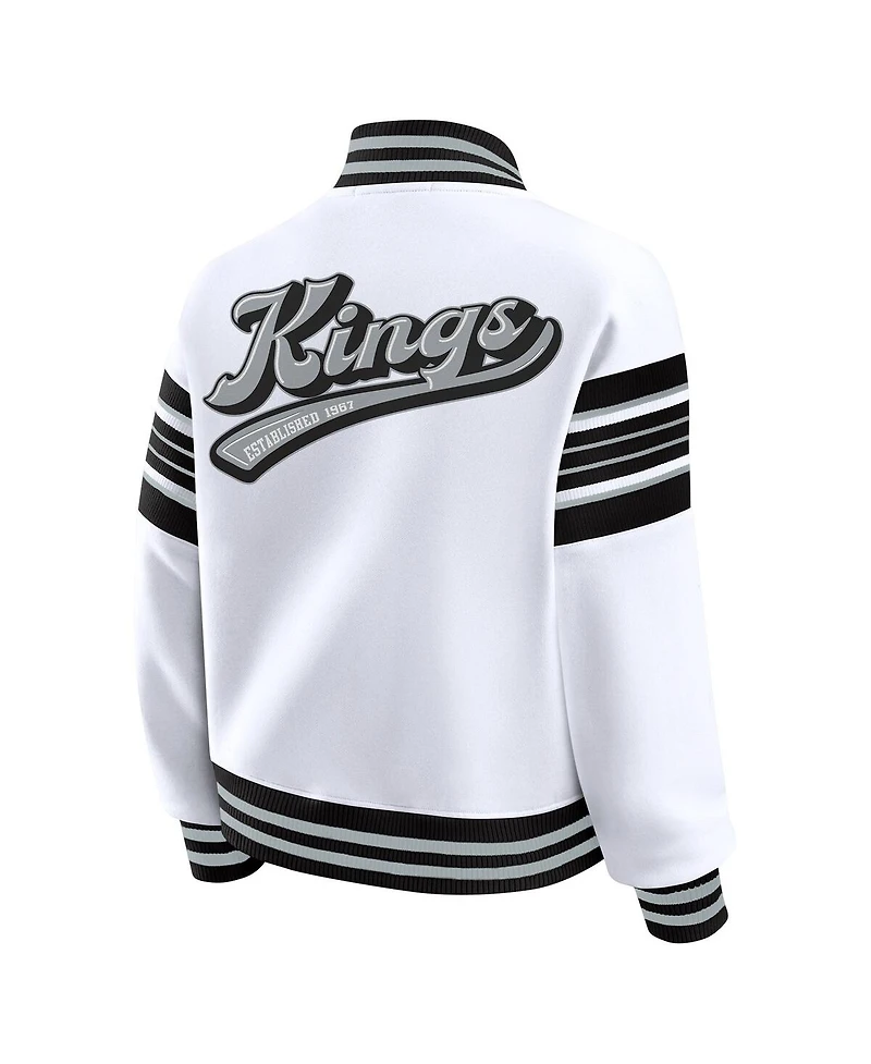 Wear by Erin Andrews Women's White/Black Los Angeles Kings Full-Snap Fleece Sweatshirt Jacket