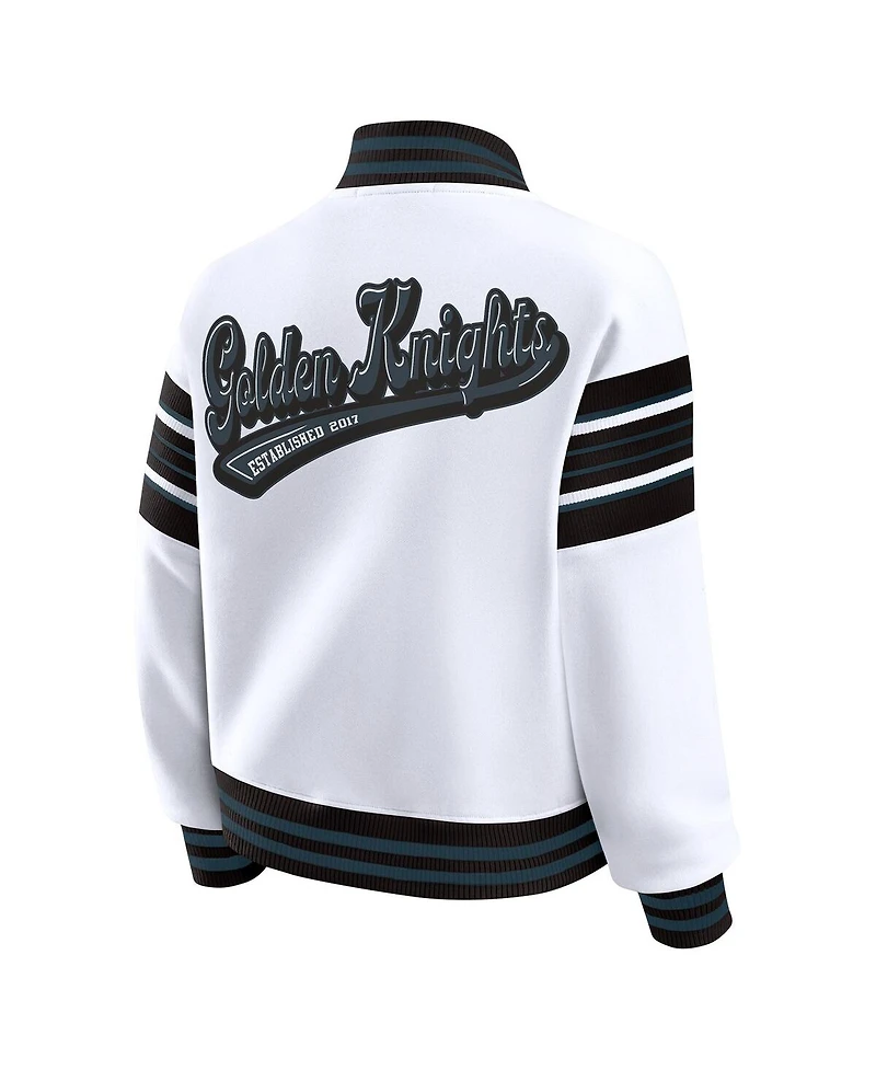 Wear by Erin Andrews Women's White/Black Vegas Golden Knights Full-Snap Fleece Sweatshirt Jacket