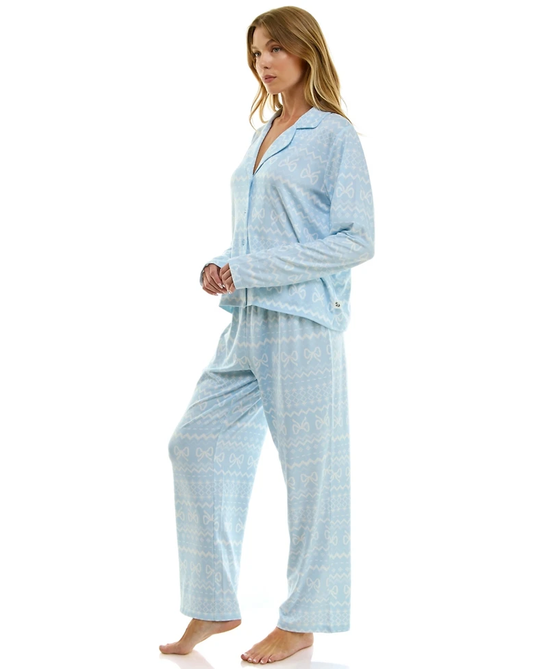 Sincerely Jules Women's Long Sleeve Top and Bottom 2-Piece Notch Collar Set